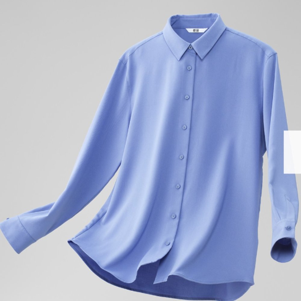 Size XS Uniqlo Blue Rayon Long-Sleeve Blouse
